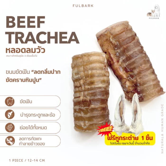 หลอดลมวัวอบแห้ง Fulbark ขนมขัดฟันสุนัข ธรรมชาติ 100%