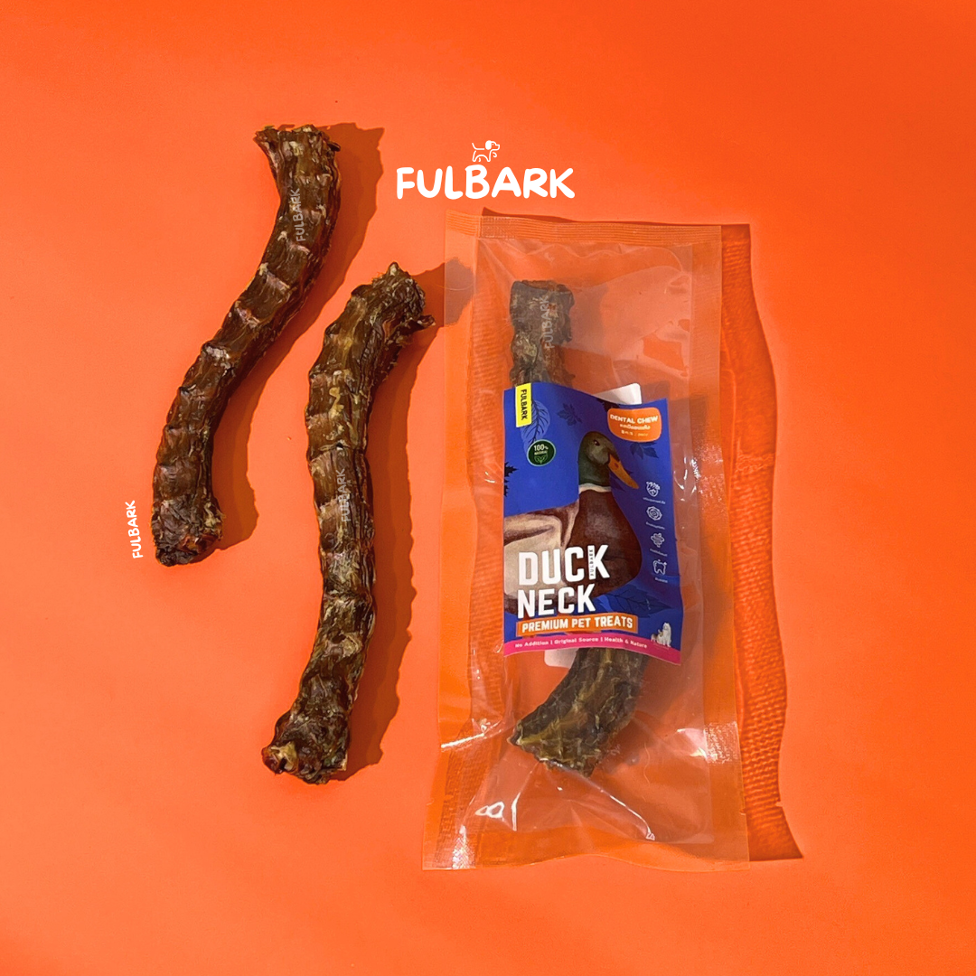 คอเป็ดอบแห้งFulbarkขนมขัดฟันสำหรับสุนัขและแมวผลิตคอเป็ด100%เกรดพรีเมี่ยมนำเข้าสีไม่ใส่สารกันบูดไม่แต่งกลิ่นสีและรสแทะสนุก ส่วนช่วยในการขัดฟันลดคราบหินปูน เสริมสุขภาพหัวใจและต้านอนุมูลอิสระอย่างมีประสิทธิภาพ